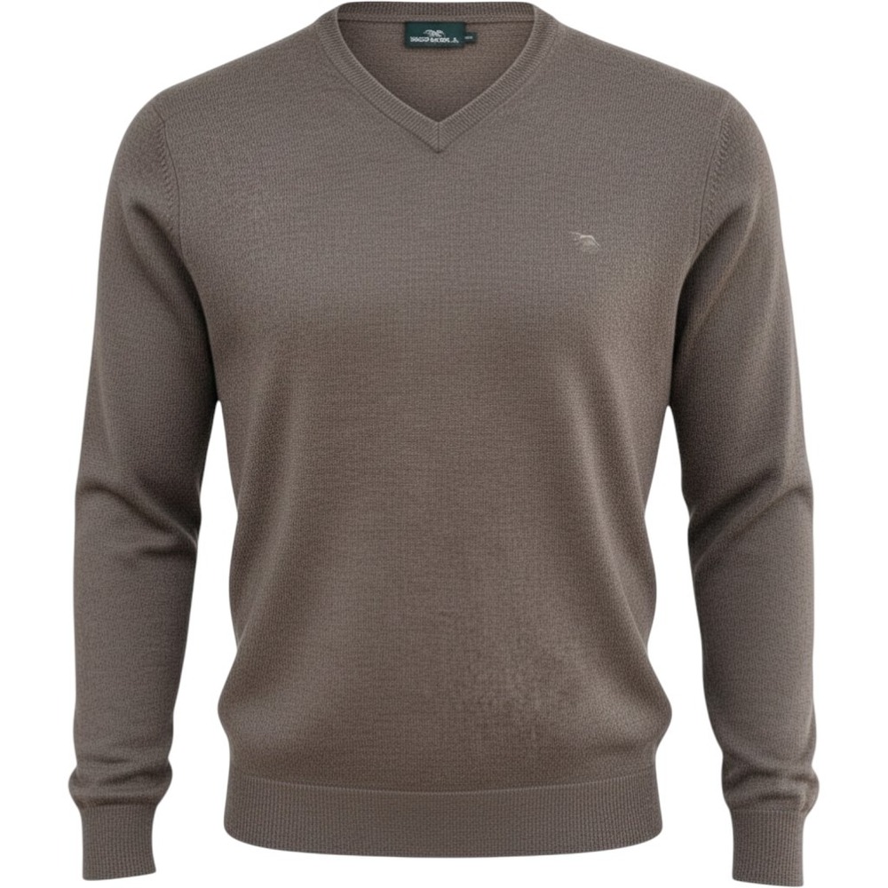 Rodd & Gunn Mens 2XL V-Neck Sweater Wool Cashmere Brown Dog Logo Long Sleeve